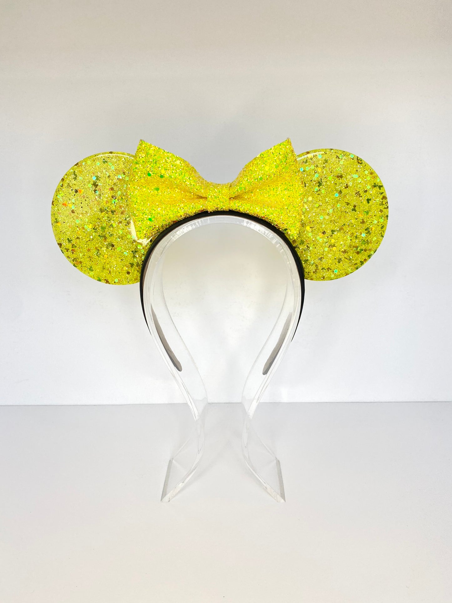 Monochrome Neon Yellow Glitter Resin Ears