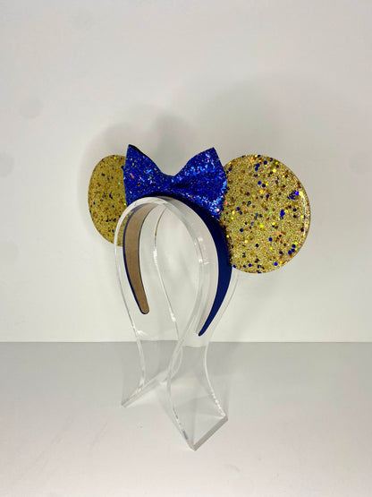 Gold and Blue Glitter Resin Ears