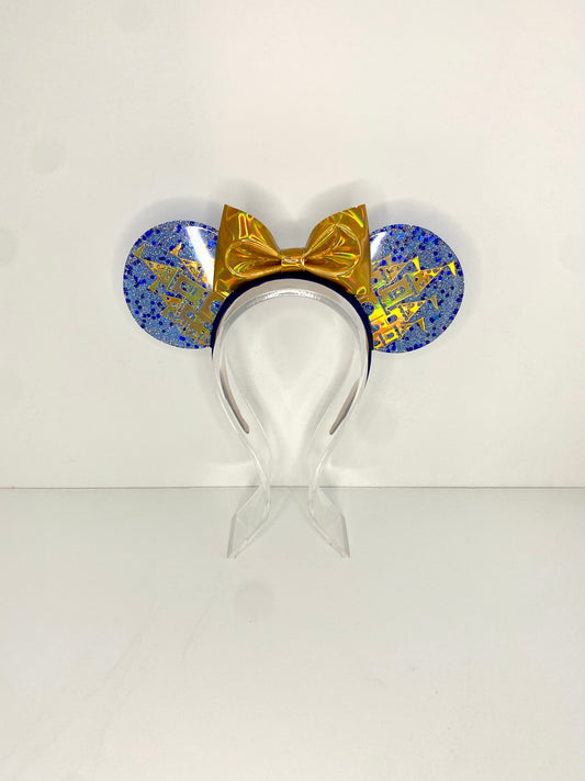 Blue and Gold Hologram Castle Resin Ears