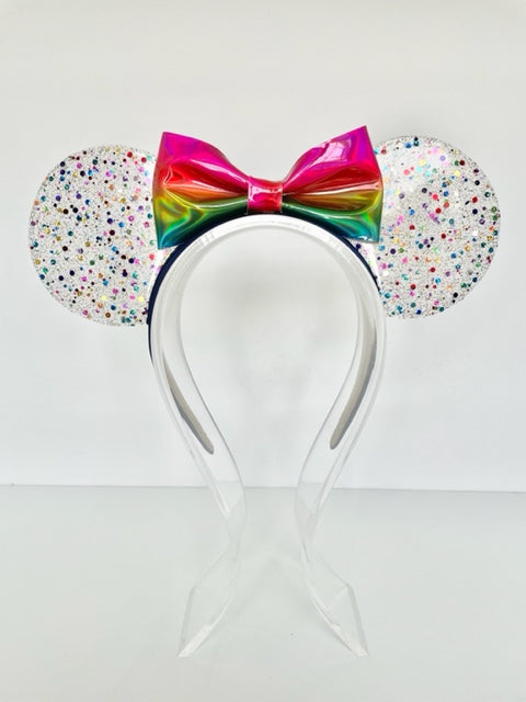 Clear Rainbow Confetti Resin Ears