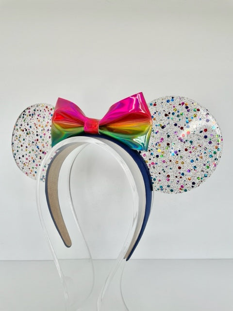 Clear Rainbow Confetti Resin Ears